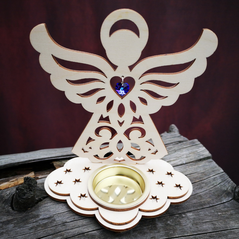 Svícen – Anděl se srdíčkem (Swarovski) – Heliotrope